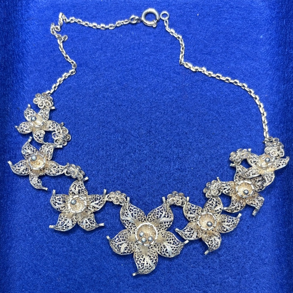 Silver Filigree Floral Necklace